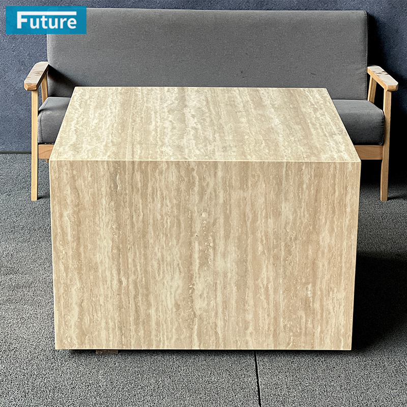 Box Shape Beige Travertine Low Plinth Coffee Table
