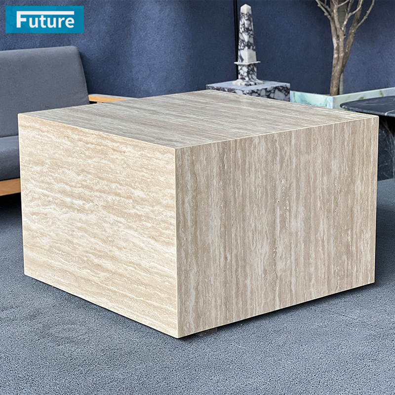 Box Shape Beige Travertine Low Plinth Coffee Table