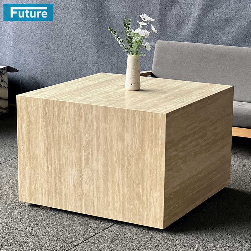 Box Shape Beige Travertine Low Plinth Coffee Table