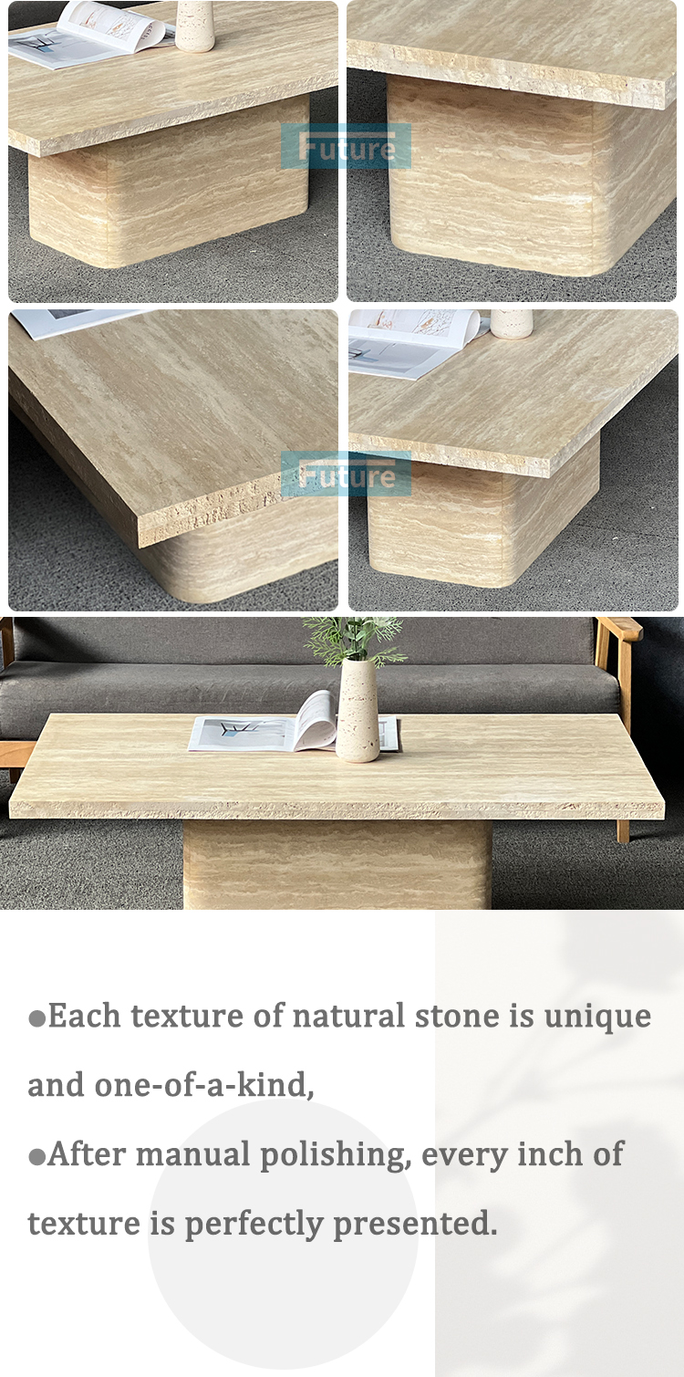 Rectangular Top Beige Travertine Low Plinth Coffee Table
