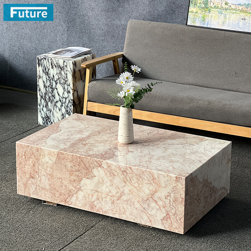 Pink Cream Rose Marble Coffee Table