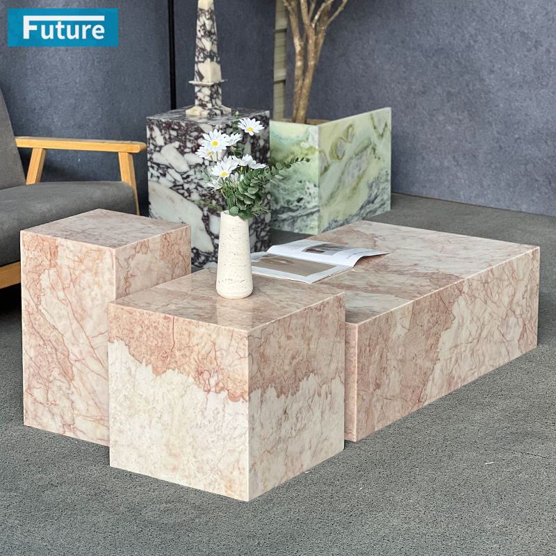 Pink Cream Rose Marble Coffee Table