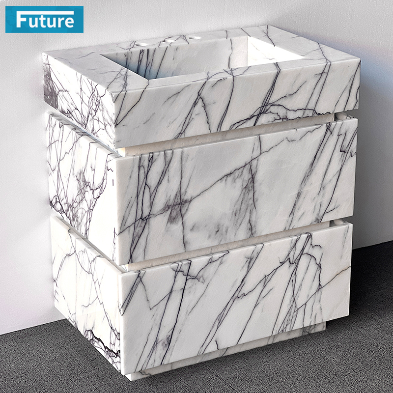 Luxury Modern Natural Stone White Lilac Marble Wash Basin Si