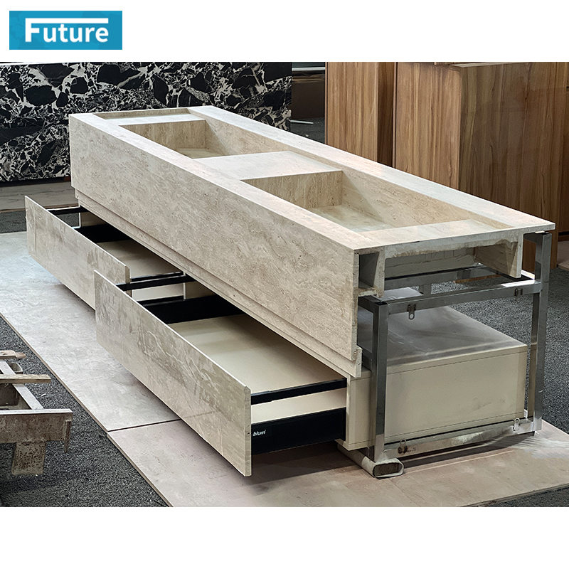 white travertine bathroom vanity