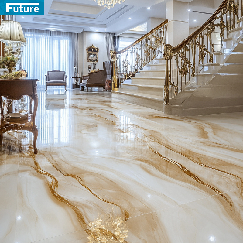 Hot Sales White and Golden Marble Floor Tiles for Hotel Deco