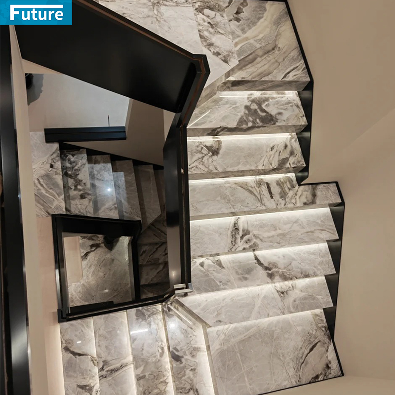 White Marble with Black Veins Staircase Tile Buy