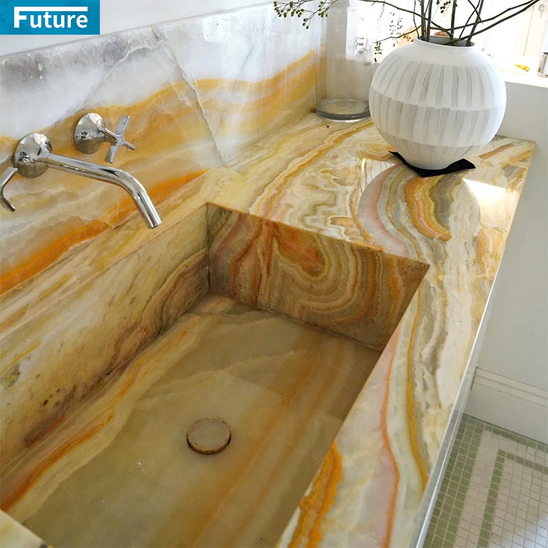 Natural Stone Rainbow Onyx Marble Wash Basin Sin