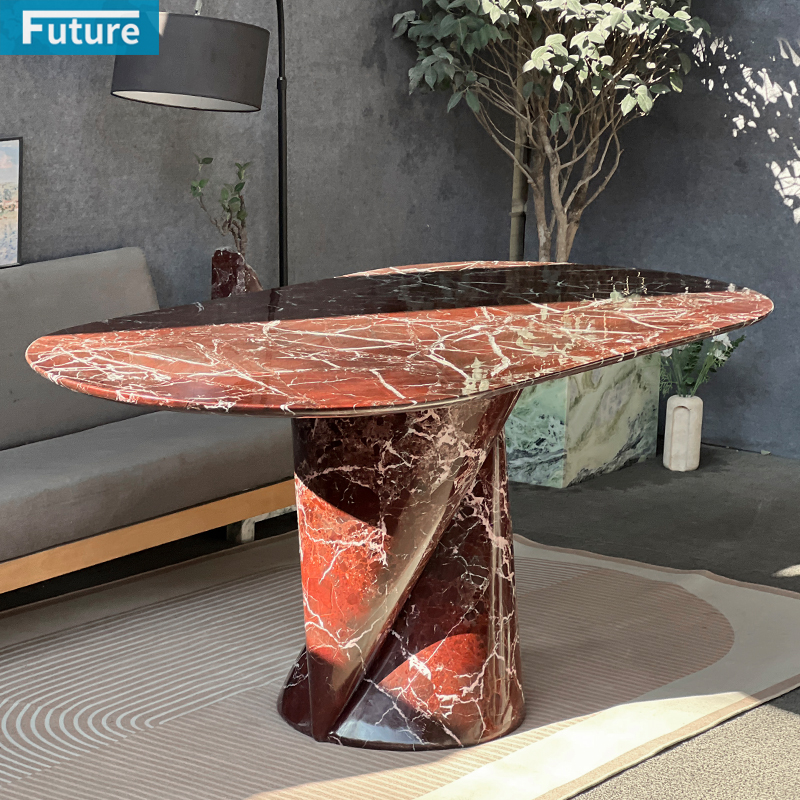 Oval Top Rosso Levanto Red Marble Dining Table