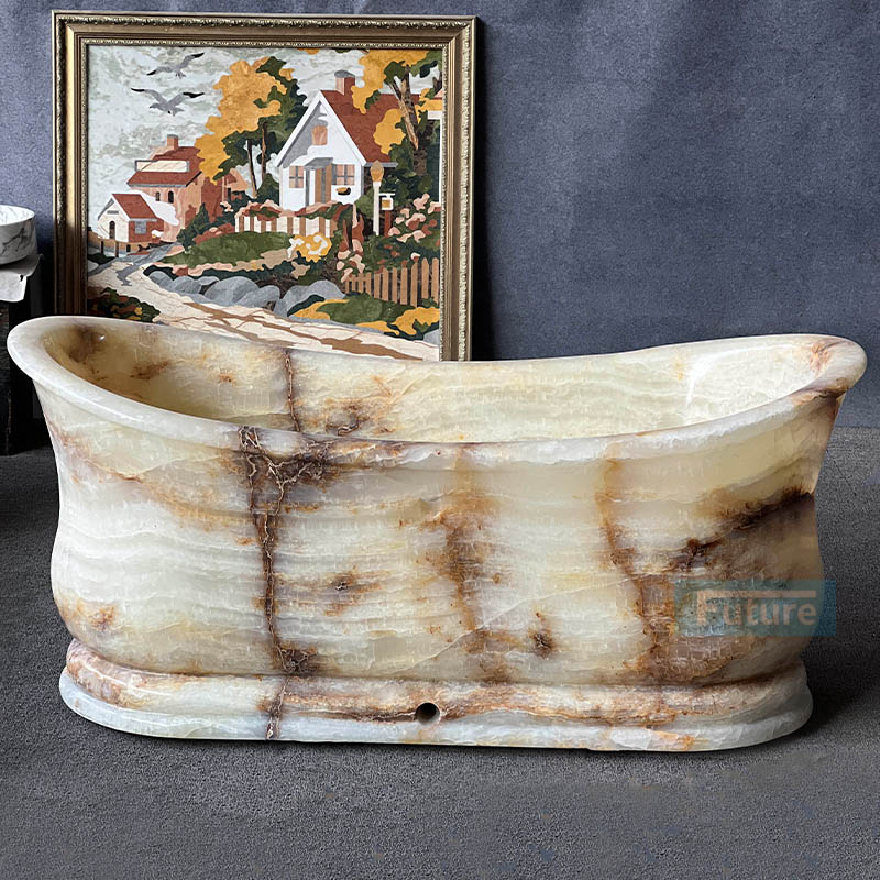 White Onyx Marble Bathtub