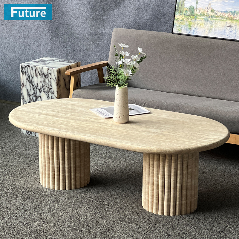 Wabi-sabi Travertine Low Plinth Coffee Table