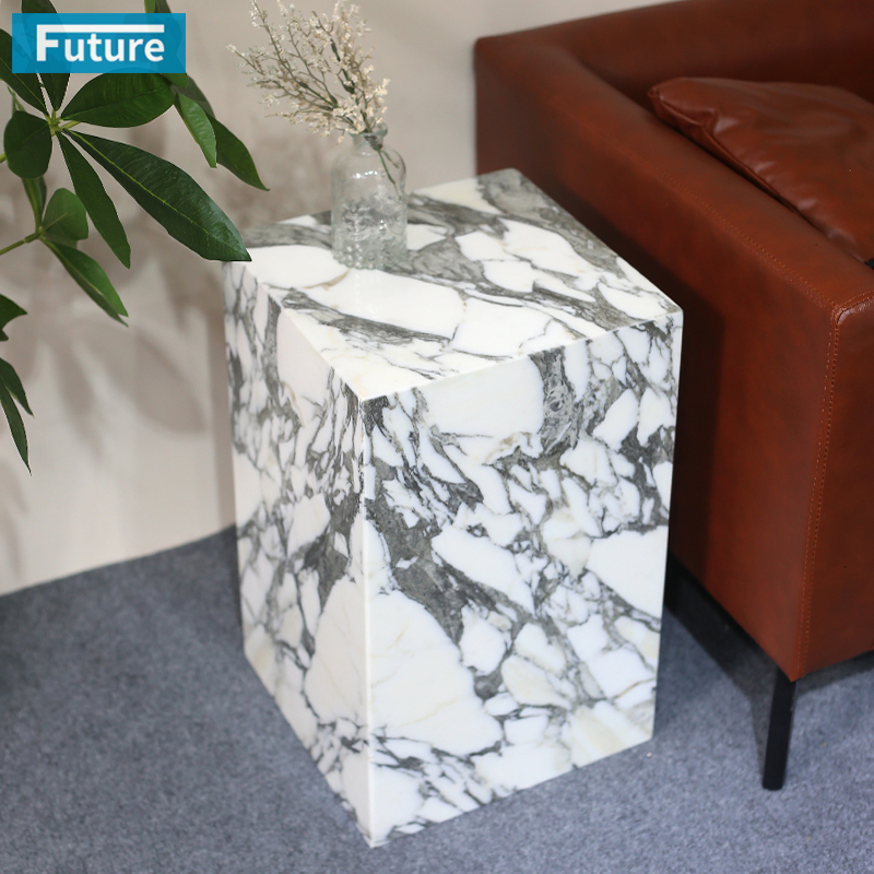 Arabescato White Marble Side Table