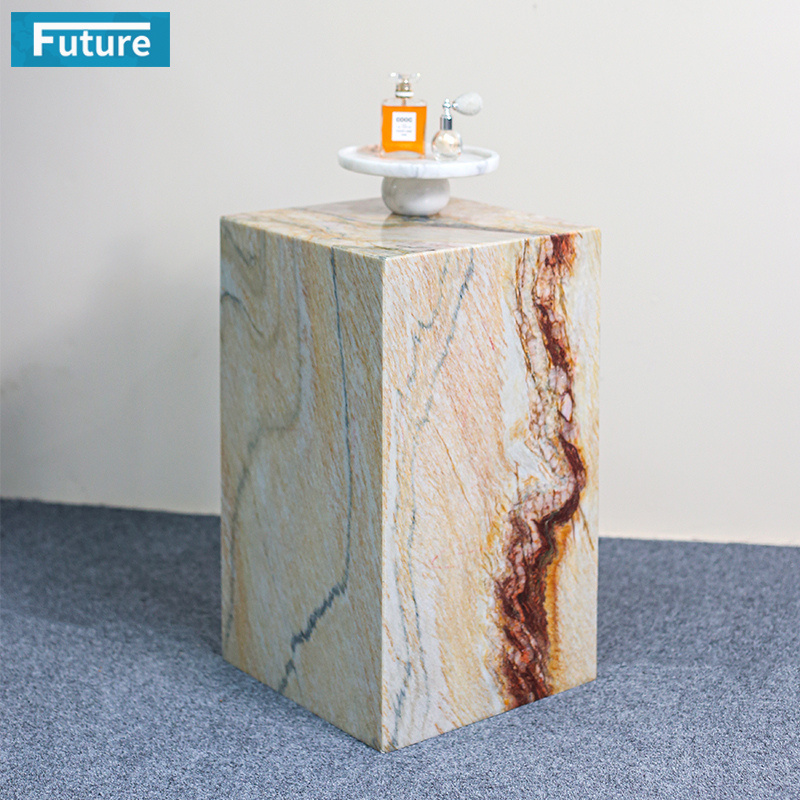 Luxury Furniture Low Plinth Natural Beige Marble Side Table 