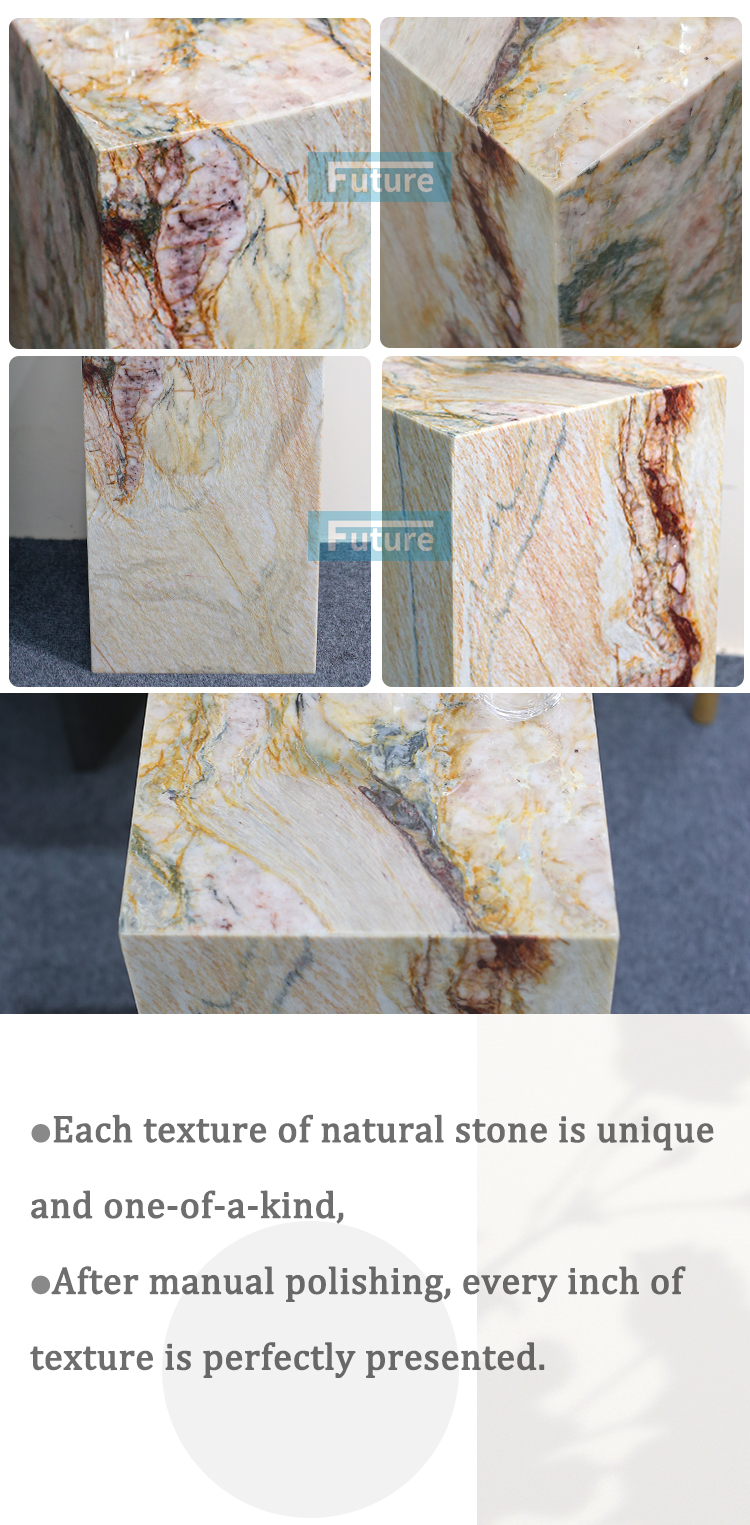 Luxury Furniture Low Plinth Natural Beige Marble Side Table Tea Table for Villa Hotel Mansions Living Room