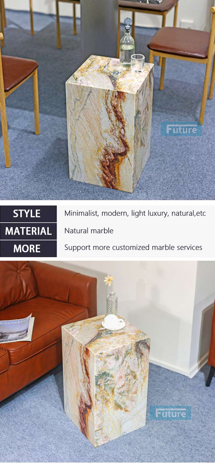Luxury Furniture Low Plinth Natural Beige Marble Side Table Tea Table for Villa Hotel Mansions Living Room