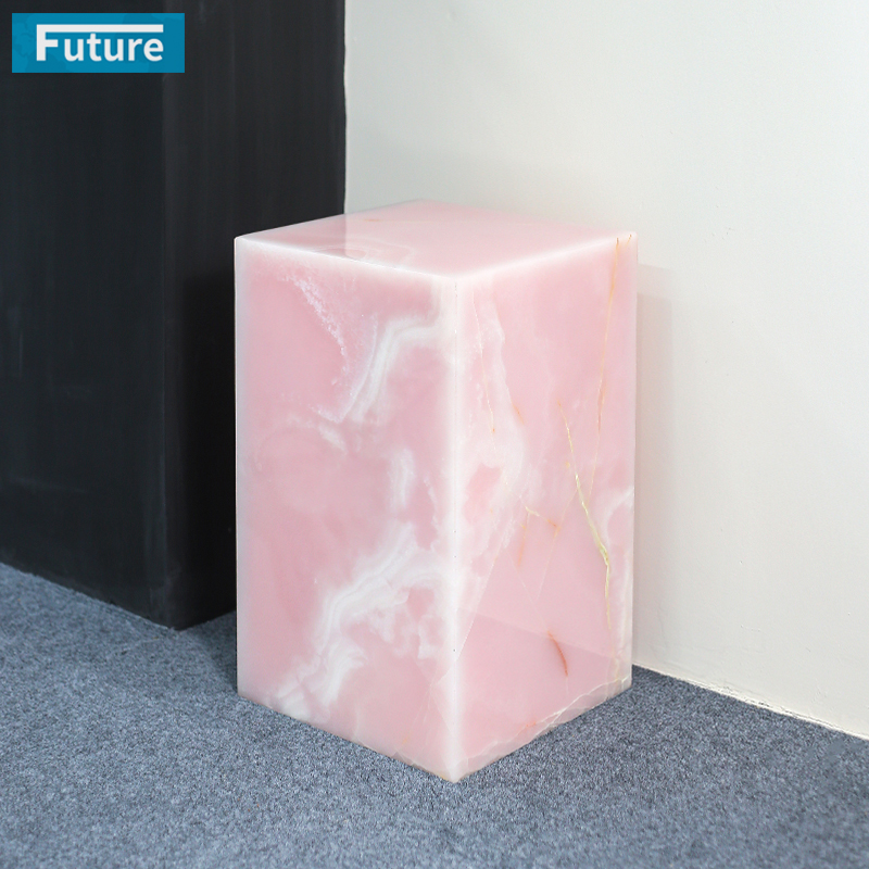 Low Plinth Pink Onyx Marble Side Table Tea Table End Table f