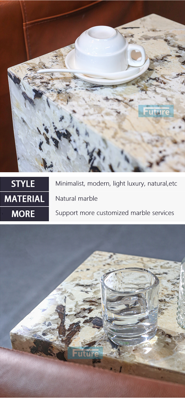 Low Plinth Luxury Natural Stone Pandora Marble Side Table for Villa Hotel Mansions Living Room