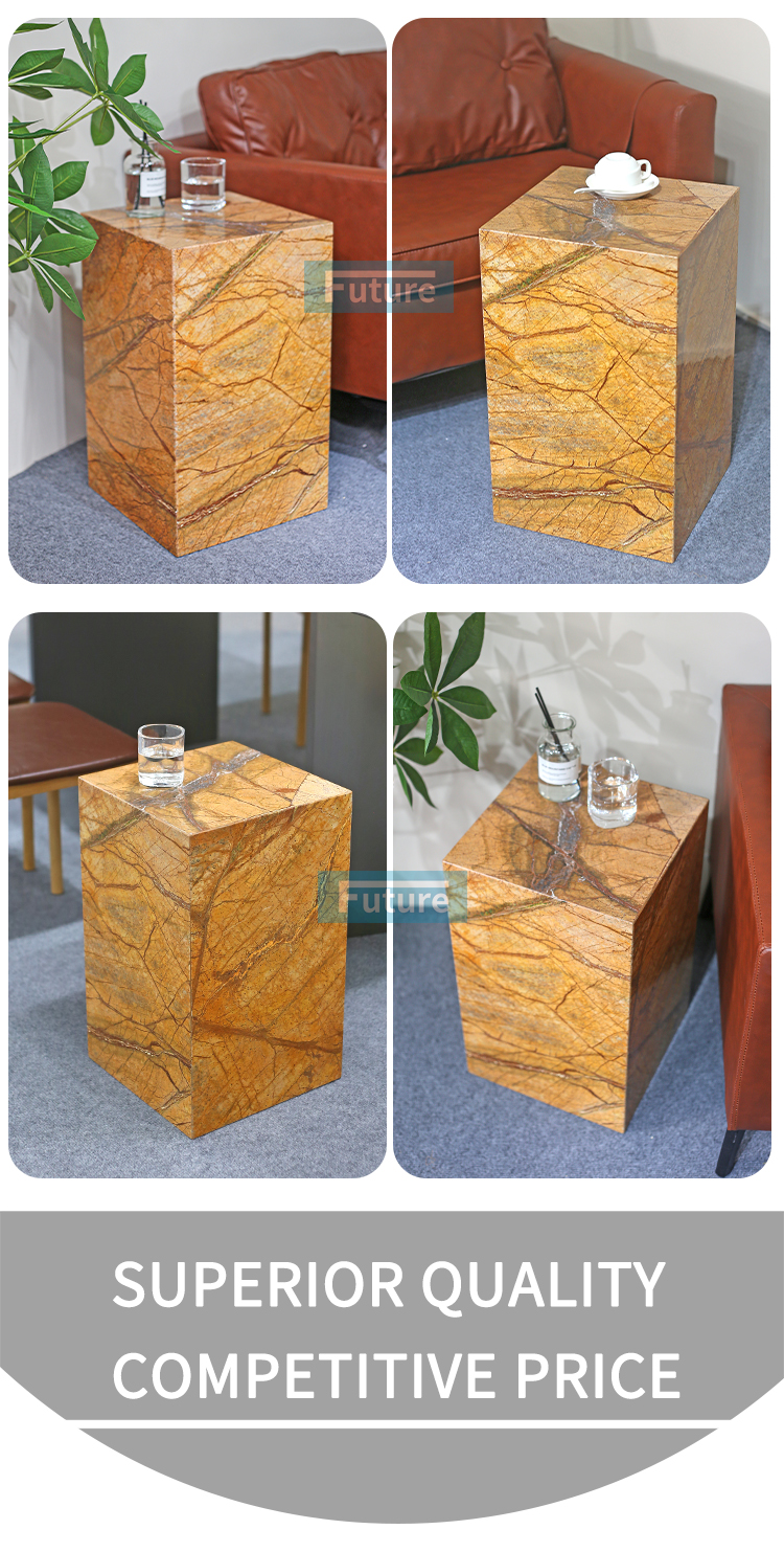 Customiz Size Low Plinth Luxury Natural Stone Forest Brown Marble Side Table Tea Table End Table for Villa Hotel Mansions Living Room Furniture