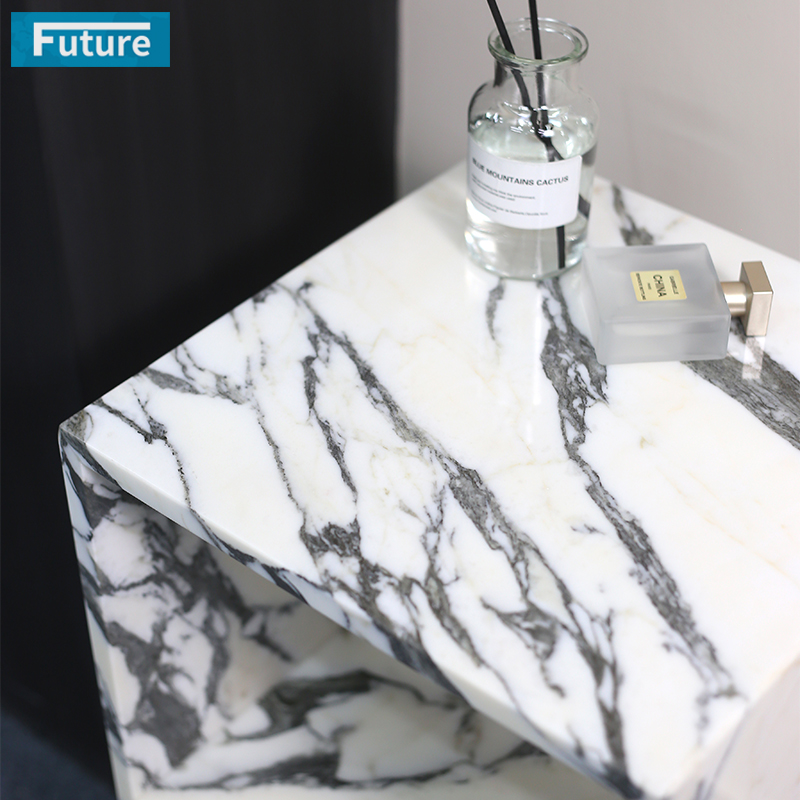 Arabescato White Marble Side Table
