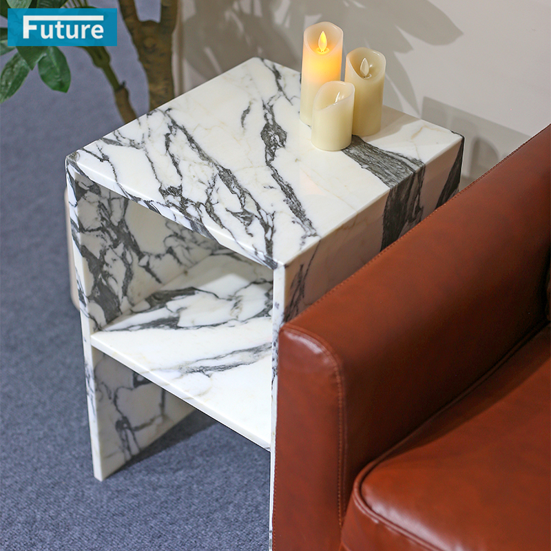 Arabescato White Marble Side Table