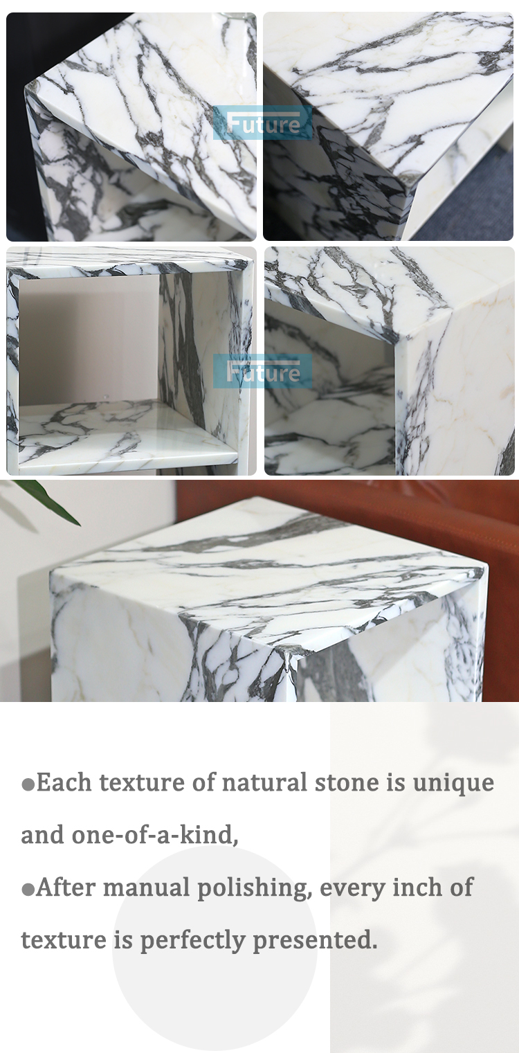 Modern Design Low Plinth Luxury Natural Stone Arabescato White Marble Side Table Tea Table End Table for Villa Hotel Mansions Living Room Furniture