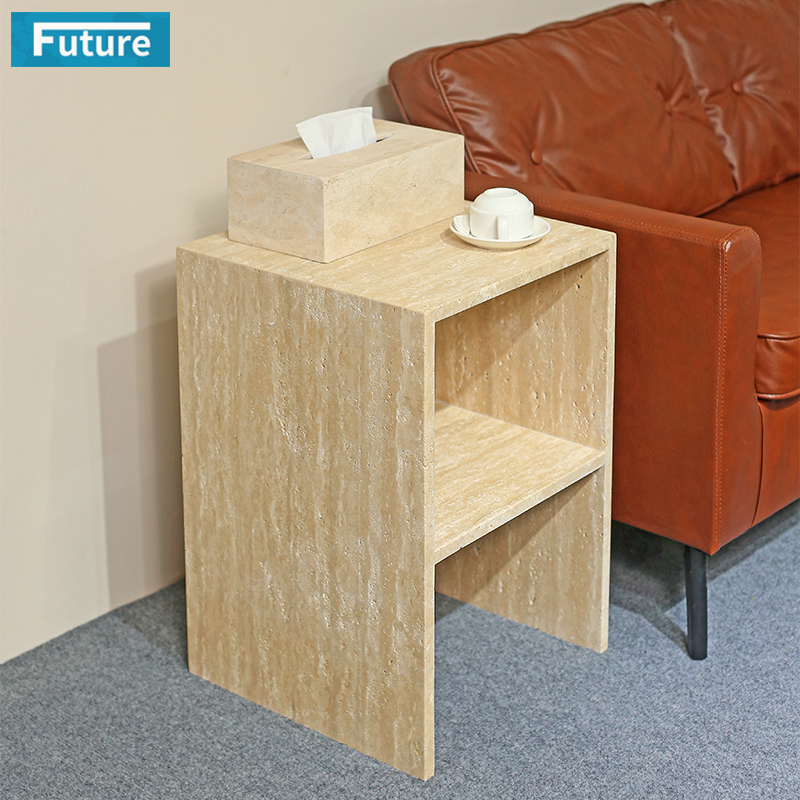 Beige Travertine Side Table