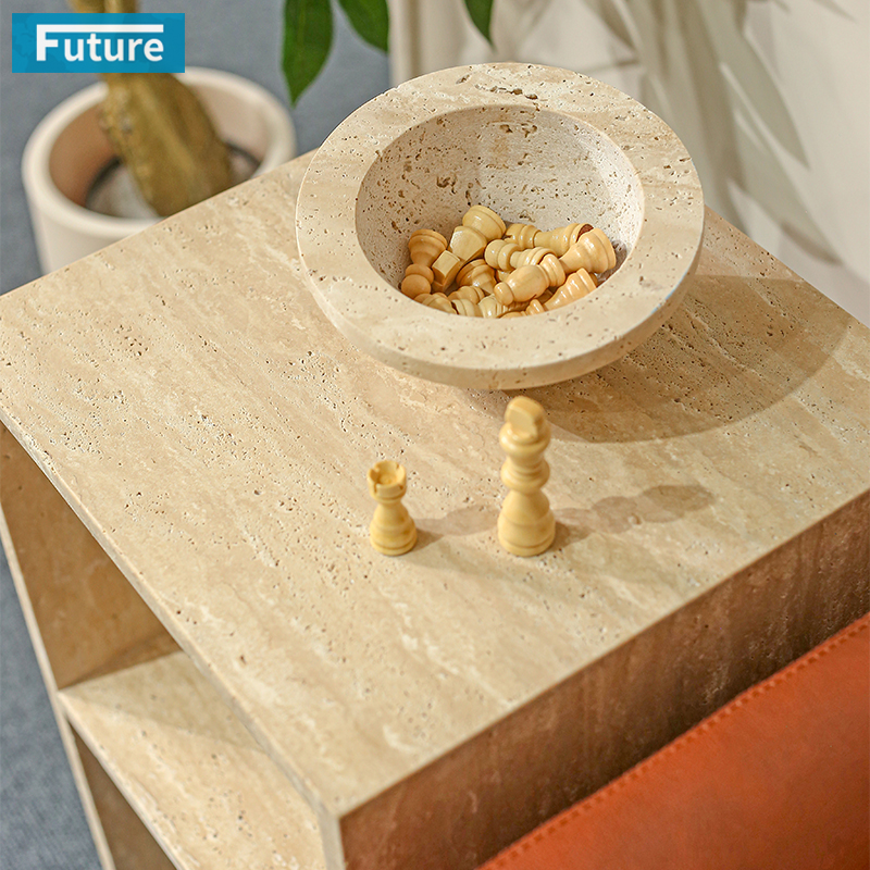 Beige Travertine Side Table
