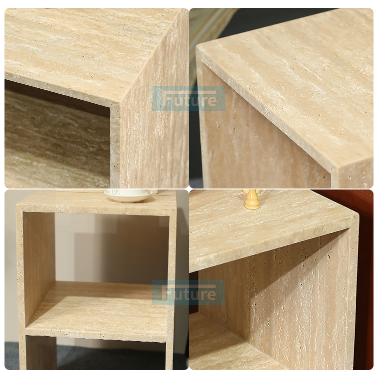 Beige Travertine Side Table