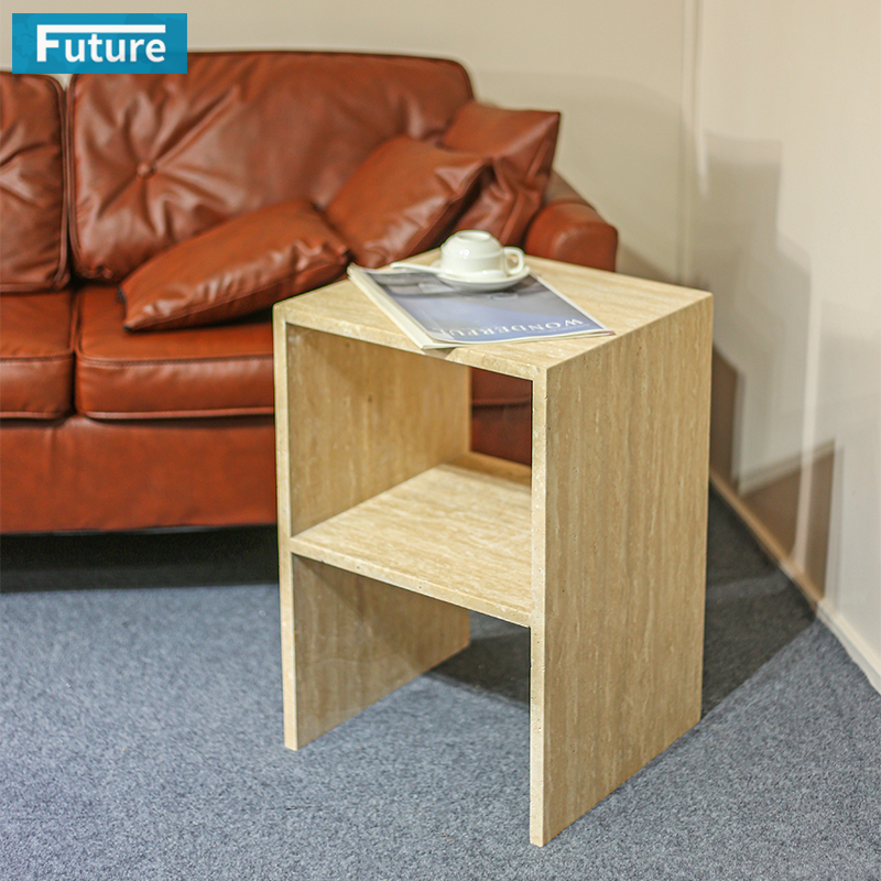 Beige Travertine Side Table