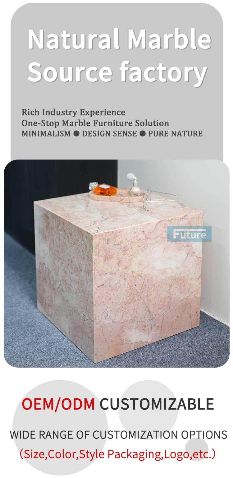 Cream Pink Rose Marble Side Table