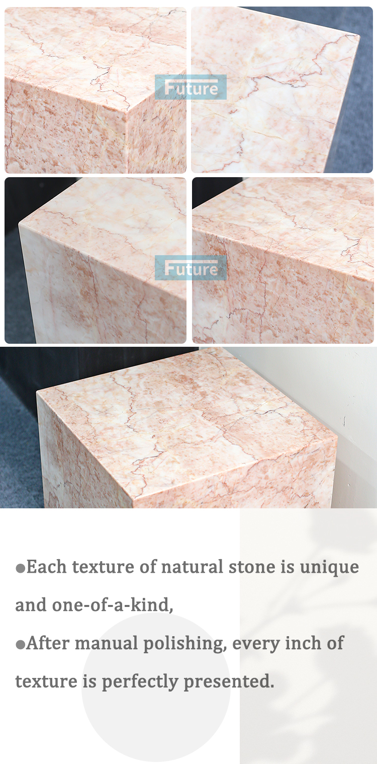 Square Shape Customiz Size Low Plinth Luxury Natural Stone Cream Pink Rose Marble Side Table Tea Table End Table for Villa Hotel Mansions Living Room Furniture
