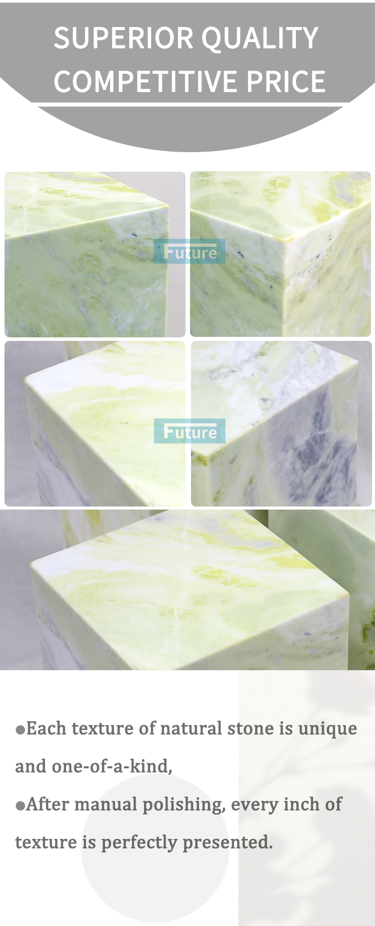 100% Natural Light Fendi Green Marble Stone for Apartment Villa Mansion Hotel Living Room Bed Room Side Table Tea Table with Square Top