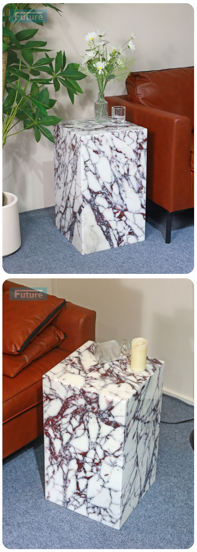 100% Natural Italy Calacatta Viola Marble Stone Side Tea Table for Apartment Villa Mansion Hotel Living Room Bed Rooom Furniture