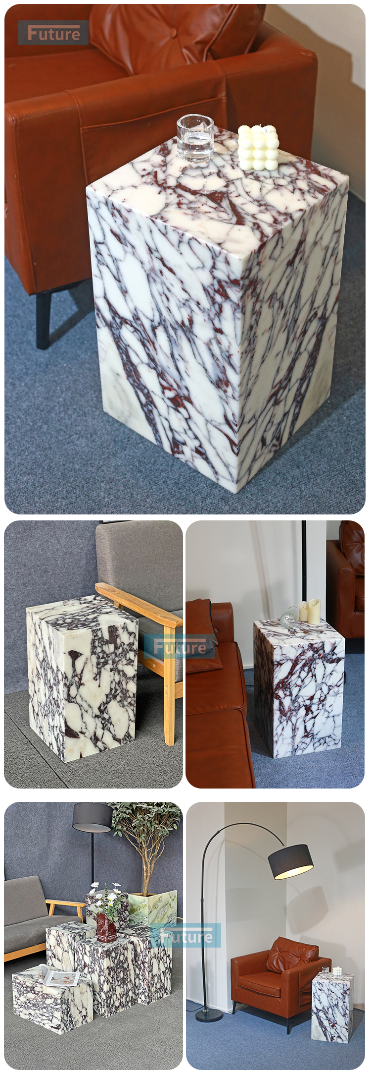 100% Natural Italy Calacatta Viola Marble Stone Side Tea Table for Apartment Villa Mansion Hotel Living Room Bed Rooom Furniture