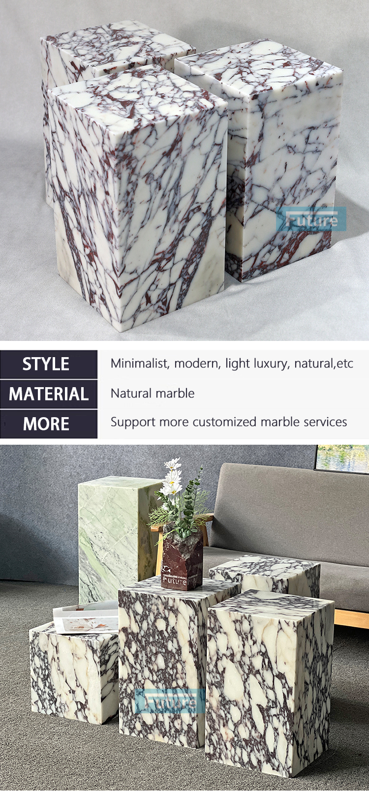 100% Natural Italy Calacatta Viola Marble Stone Side Tea Table for Apartment Villa Mansion Hotel Living Room Bed Rooom Furniture