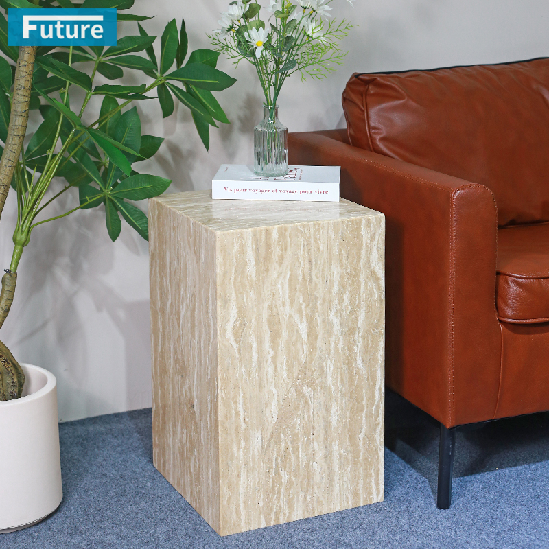 Beige Travertine Side End Table