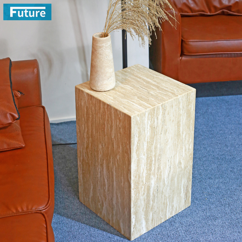 Beige Travertine Side End Table