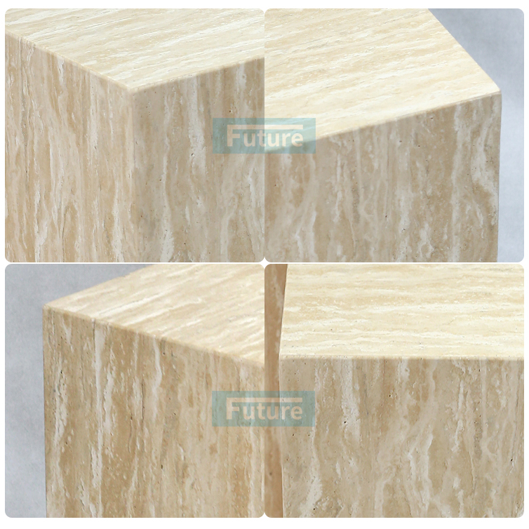 Beige Travertine Side End Table