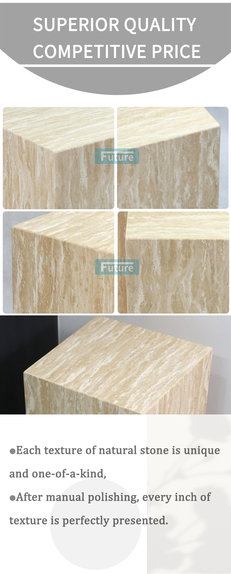 Beige Travertine Side End Table