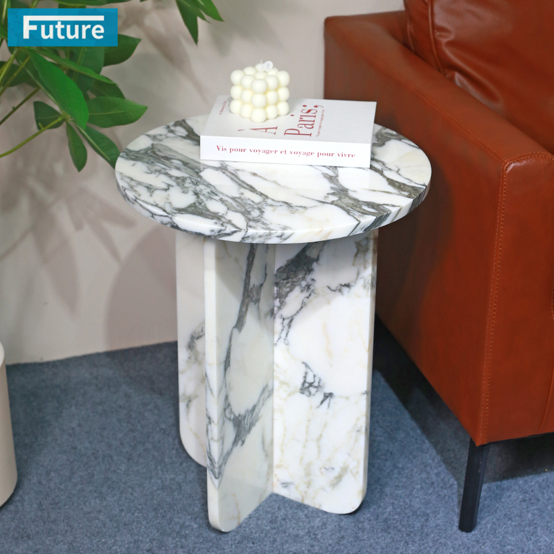 Arabescato White Marble Stone Side Table