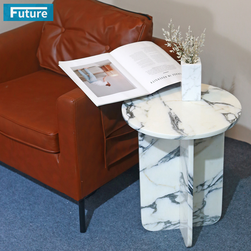 Arabescato White Marble Stone Side Table