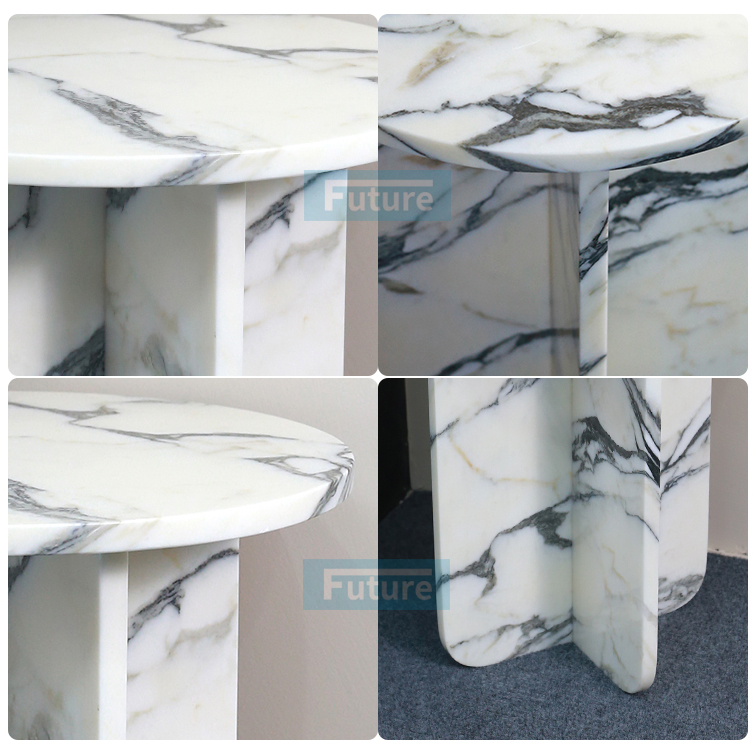 Arabescato White Marble Stone Side Table