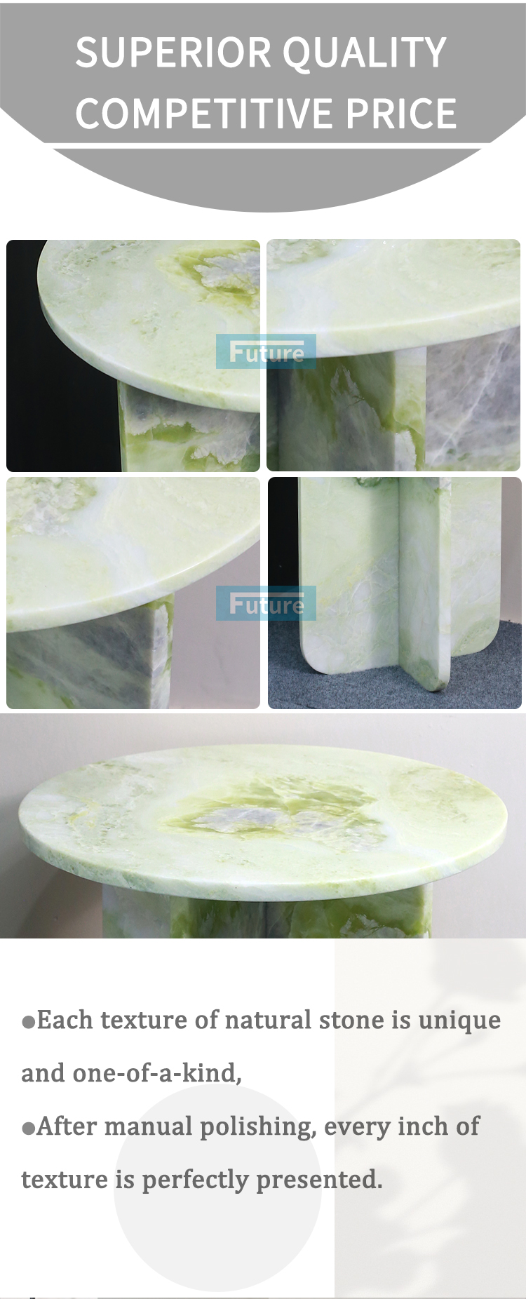 Round Top Modern 100% Natural Fendi Green Marble Stone Side Table for Apartment Villa Mansion Hotel Living Room Bed Rooom Furniture