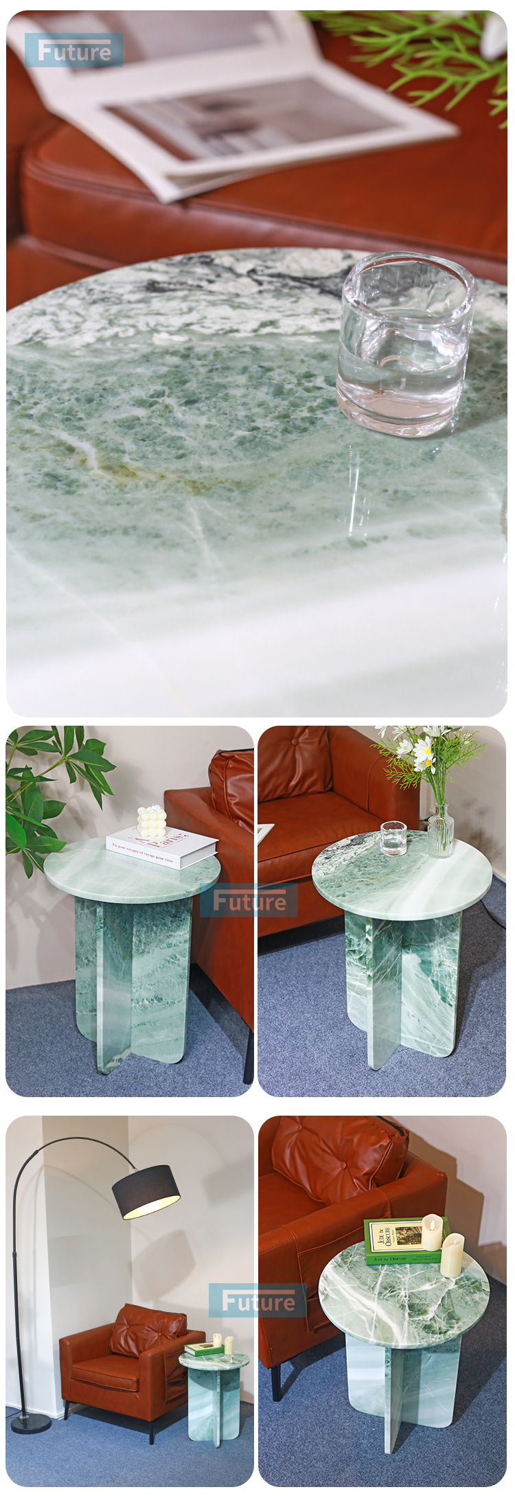 Customize Round Top Modern 100% Natural Sky Blue Marble Stone Side Table for Apartment Villa Mansion Hotel Living Room Bed Rooom Furniture