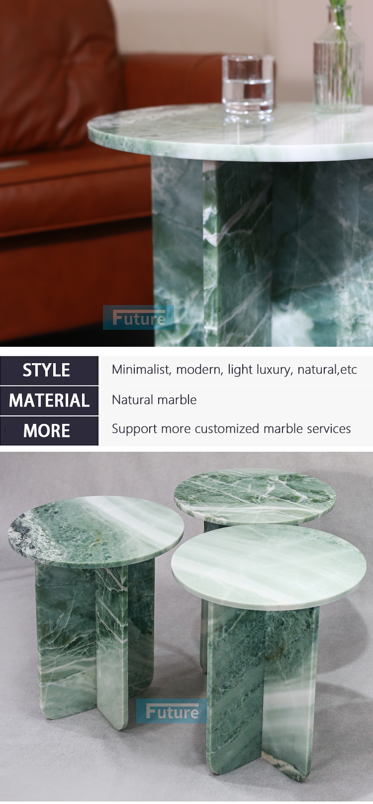 Customize Round Top Modern 100% Natural Sky Blue Marble Stone Side Table for Apartment Villa Mansion Hotel Living Room Bed Rooom Furniture