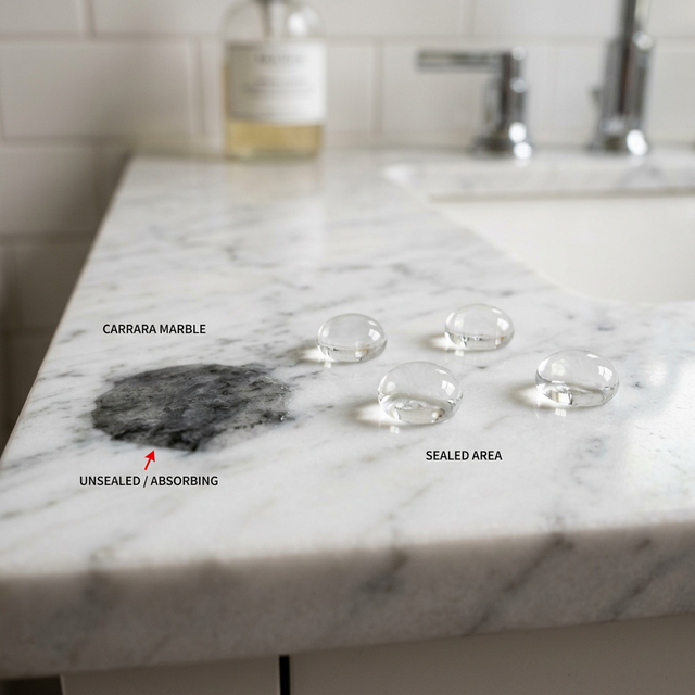 Warm beige marble slab photos for tone and veining approval before project cutting